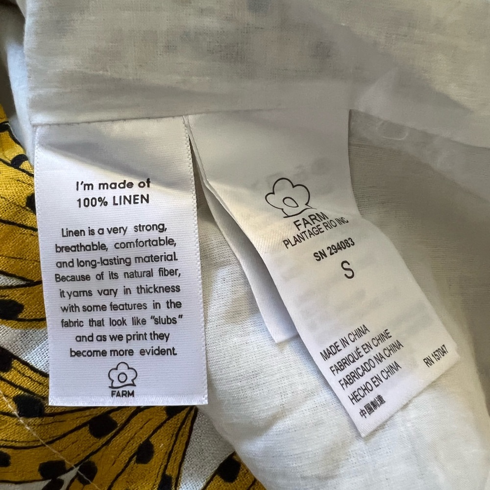 FARM Rio Linen Banana Print Yellow and White Mini Dress - Picture 12 of 15